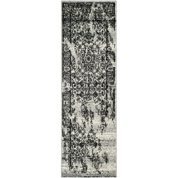 SAFAVIEH Adirondack Zoey Traditional Faded Runner Rug, Silver/Black, 2'6" x 10'