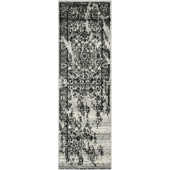 SAFAVIEH Adirondack Zoey Traditional Faded Runner Rug, Silver/Black, 2'6" x 22'