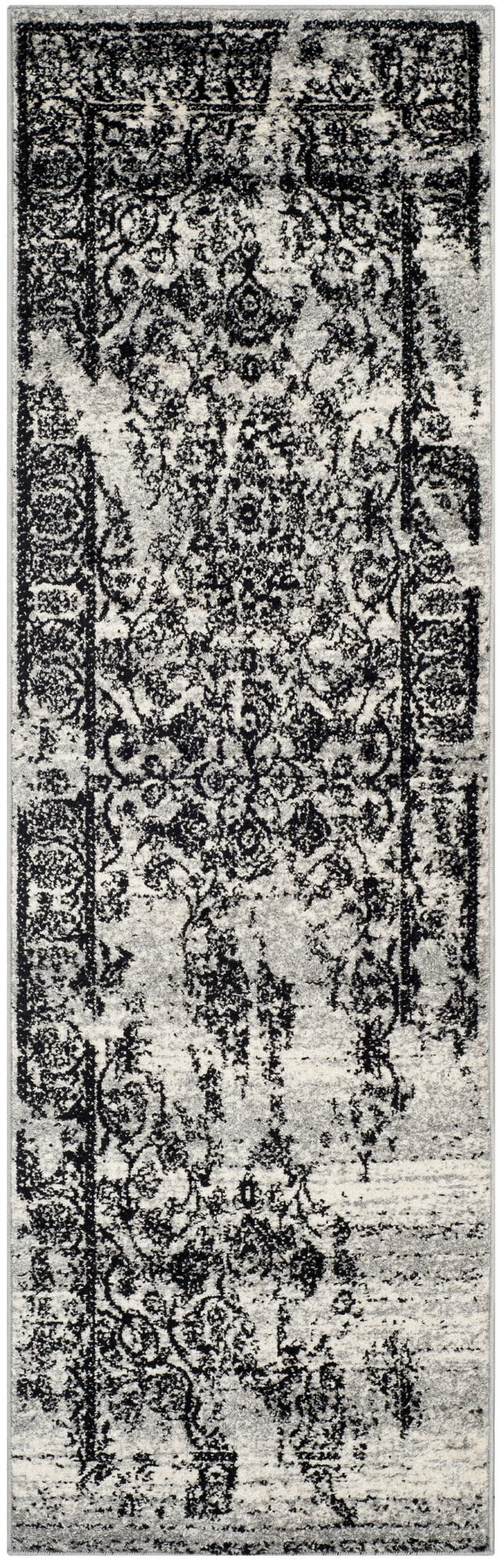 Silver and Black Synthetic 2'6" x 8' Runner Rug