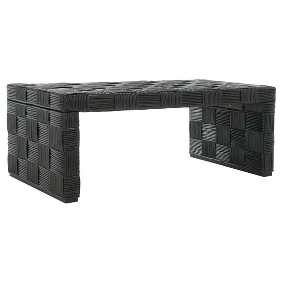 SAFAVIEH Adkin Coastal Checkered Rattan Coffee Table, Black/Kubu
