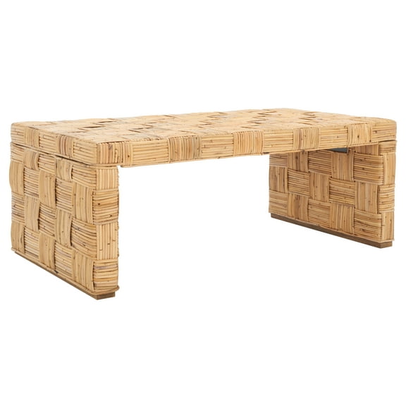 SAFAVIEH Adkin Coastal Checkered Rattan Coffee Table, Honey Natural/Kubu