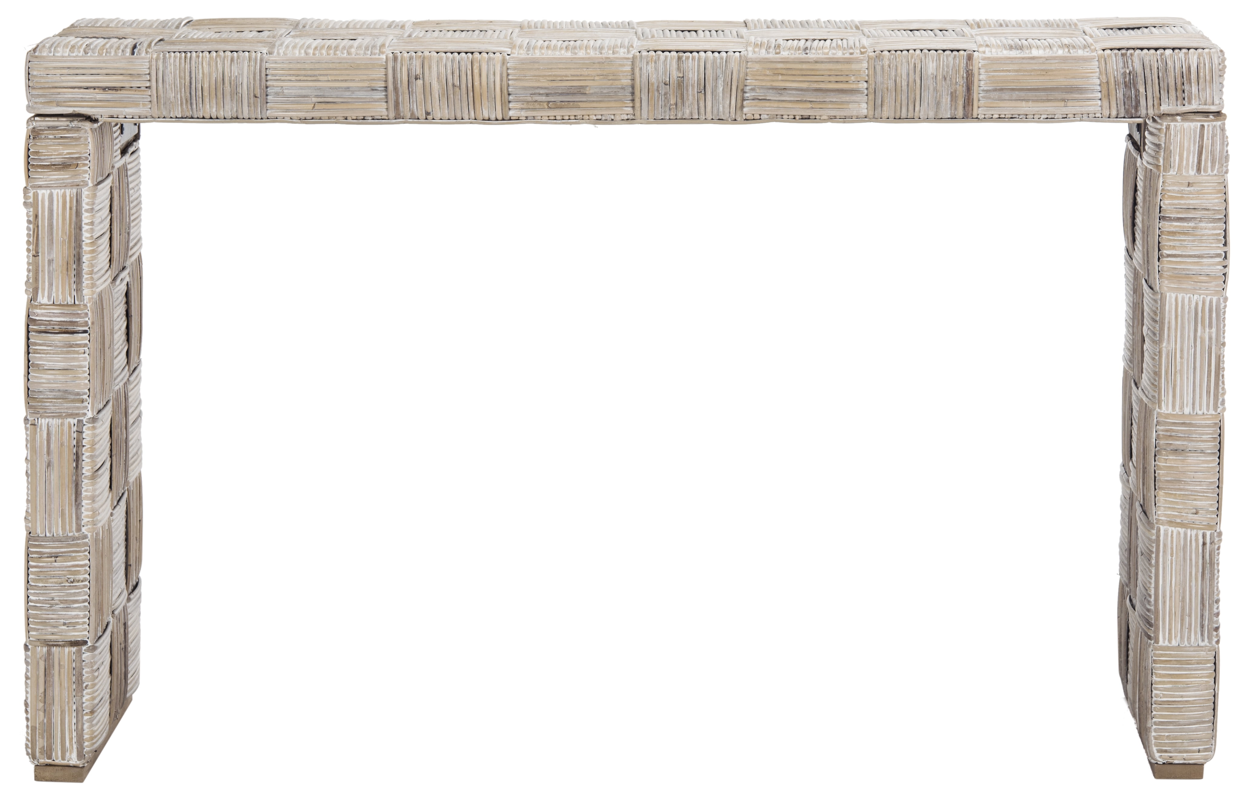 Adkin Whitewashed Rattan and Mango Wood Rectangular Console Table