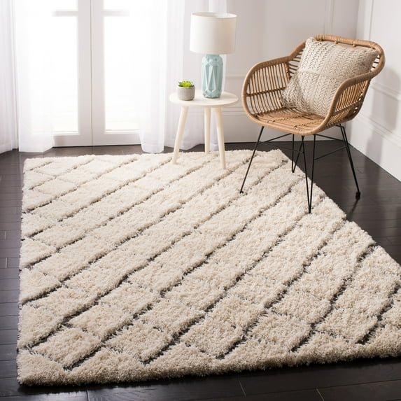 SAFAVIEH Adriana Anwar Geometric Shag Area Rug, Cream/Gray, 4' x 6'