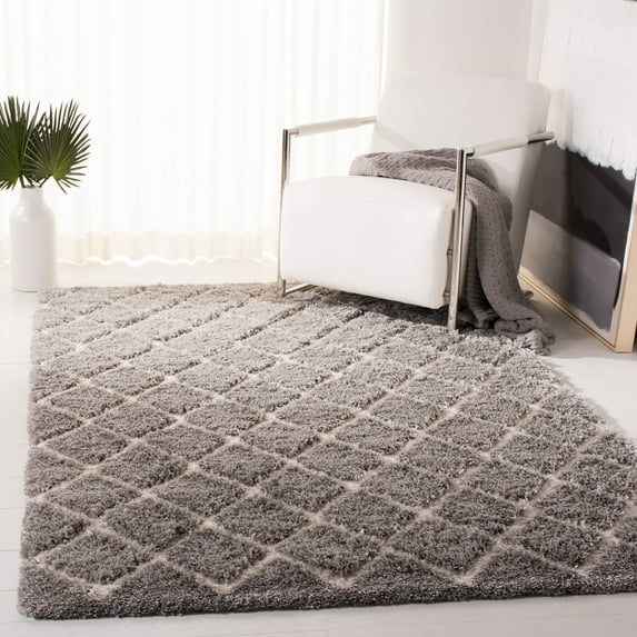 SAFAVIEH Adriana Anwar Geometric Shag Area Rug, Light Gray/Cream, 6'7" x 6'7" Square