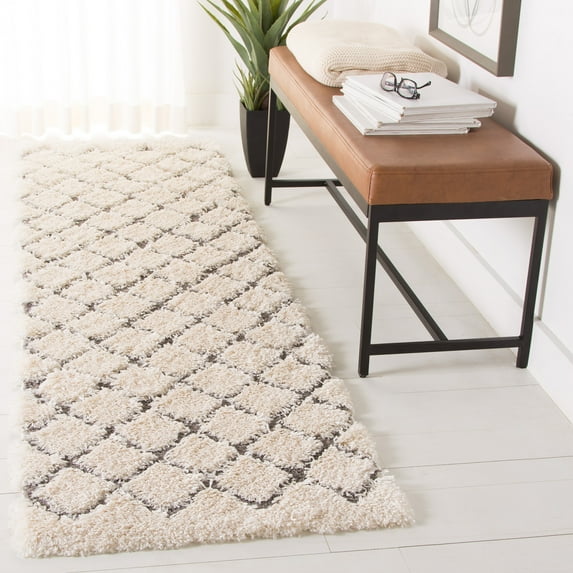 SAFAVIEH Adriana Anwar Geometric Shag Runner Rug, Cream/Gray, 2'3" x 8'