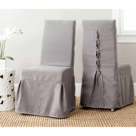 SAFAVIEH Adrianna 19''H Upholstered Rustic Slipcover Chair, Arctic Grey, Set of 2