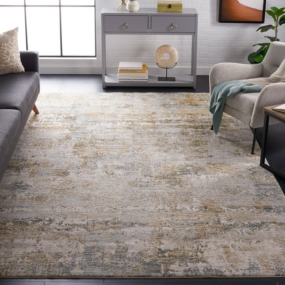 SAFAVIEH Adrianna Alaia Abstract Polyester Area Rug, Blue/Gold, 4' x 6'