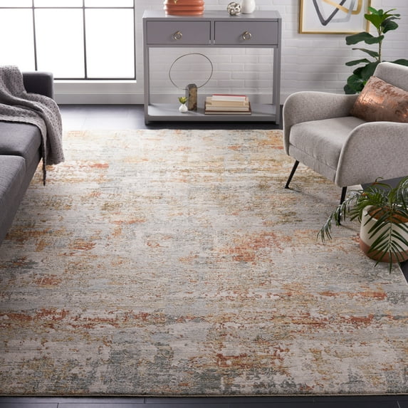 SAFAVIEH Adrianna Alaia Abstract Polyester Area Rug, Blue/Rust, 6'7" x 6'7" Square