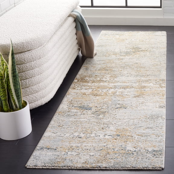 SAFAVIEH Adrianna Alaia Abstract Polyester Runner Rug, Blue/Gold, 2'2" x 8'