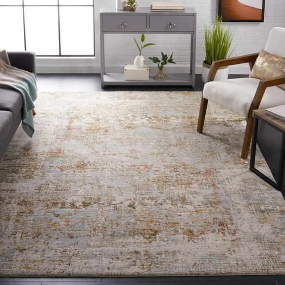 SAFAVIEH Adrianna Keelan Abstract Polyester Area Rug, Blue/Gold, 5'3" x 7'6"