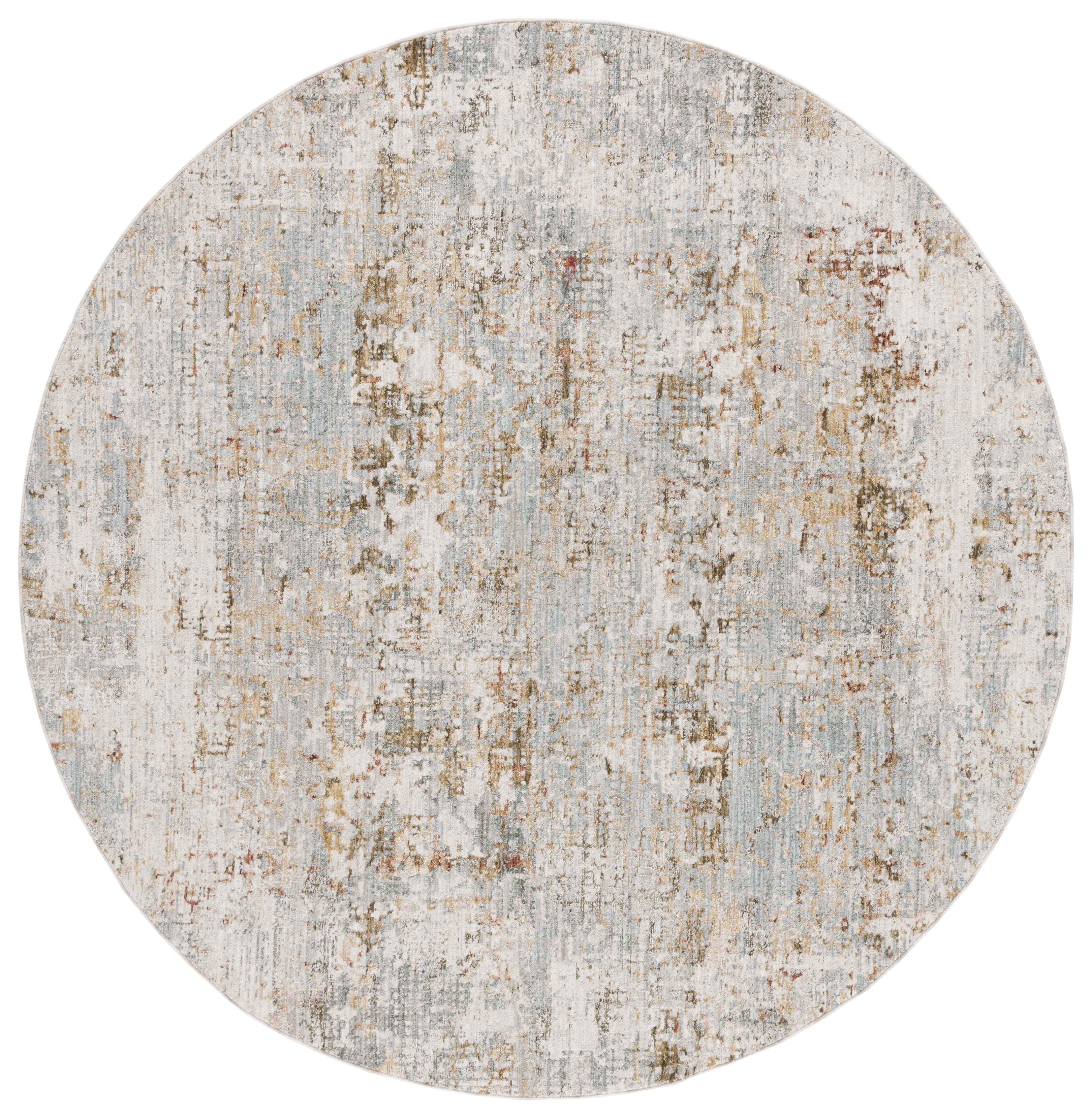 Adrianna Blue and Gold Round Synthetic Area Rug, 6'-7"