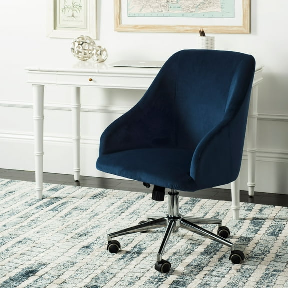 SAFAVIEH Adrienne Transitional Chrome Leg Swivel Office Chair, Navy