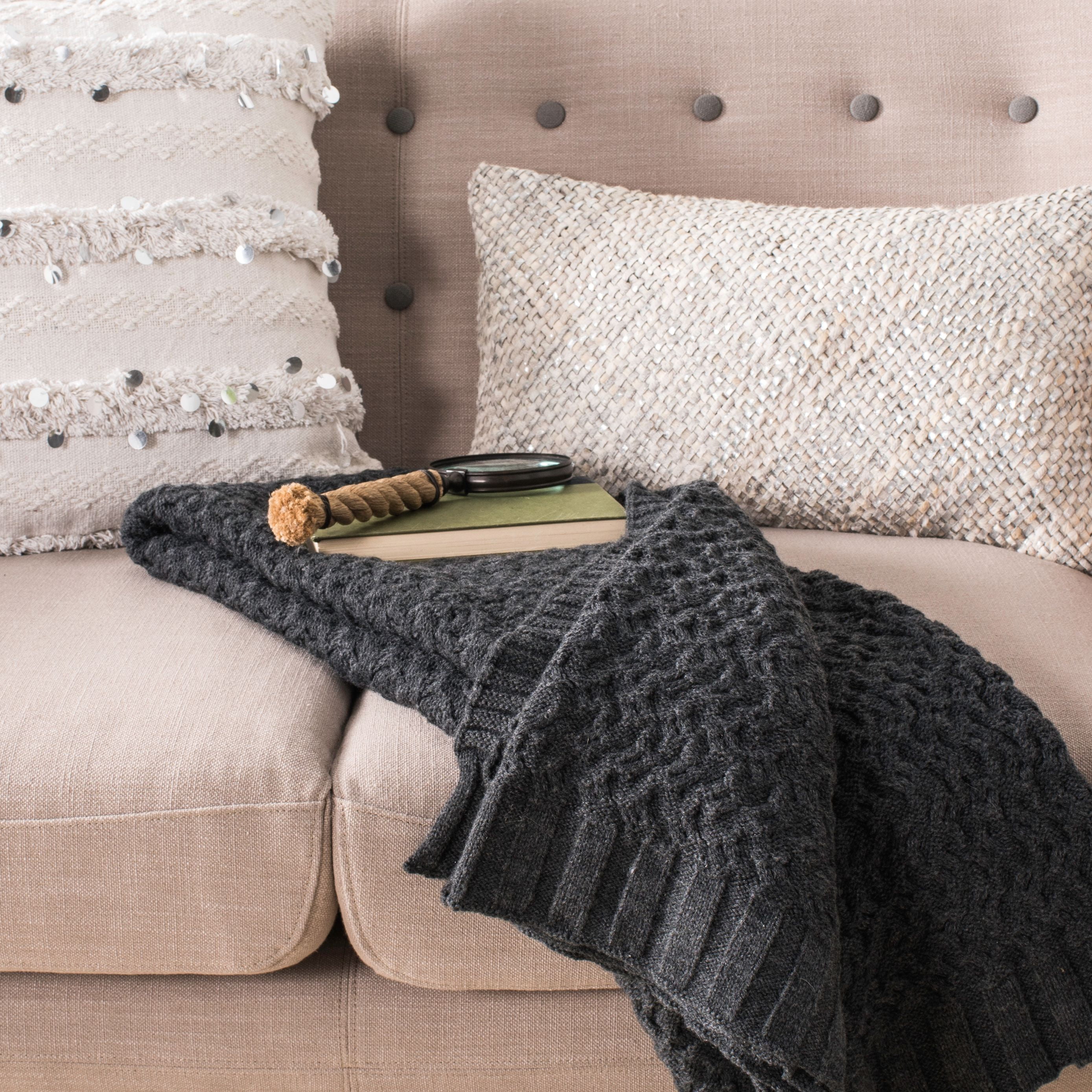 SAFAVIEH Affinity Knit Solid Throw, 50" x 60", Dark Grey