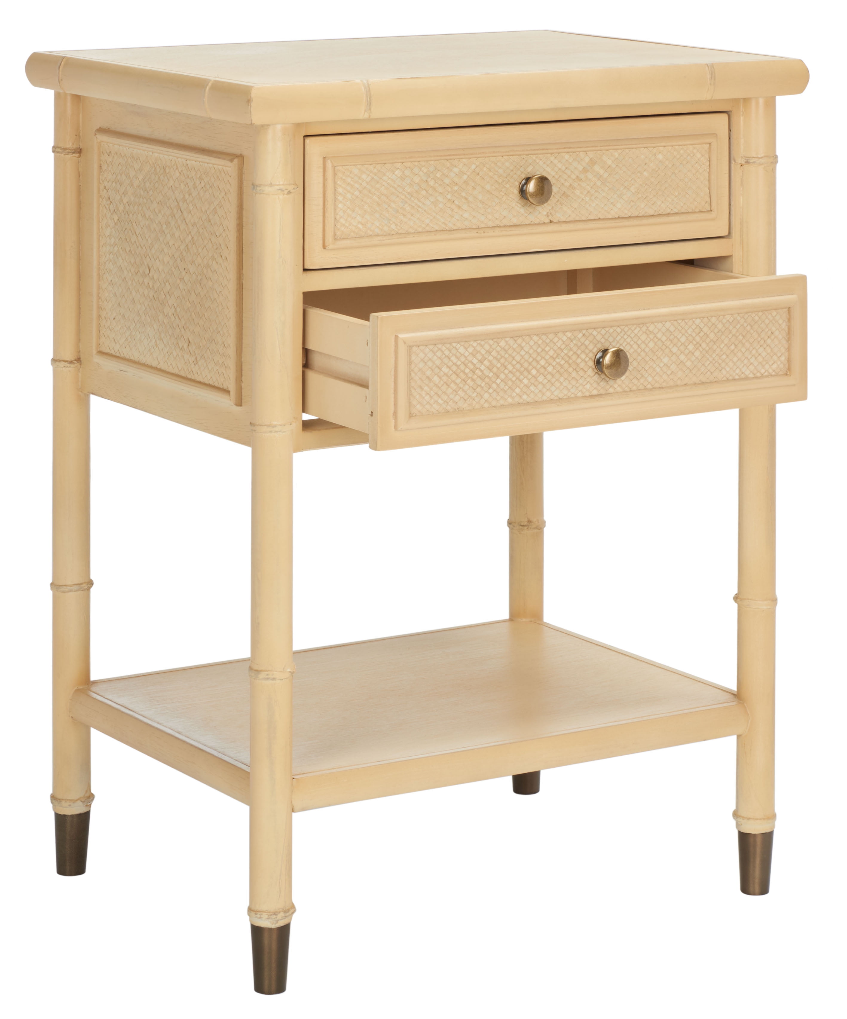 Light Blonde Bamboo-Style Wood and Metal Accent Table with Storage