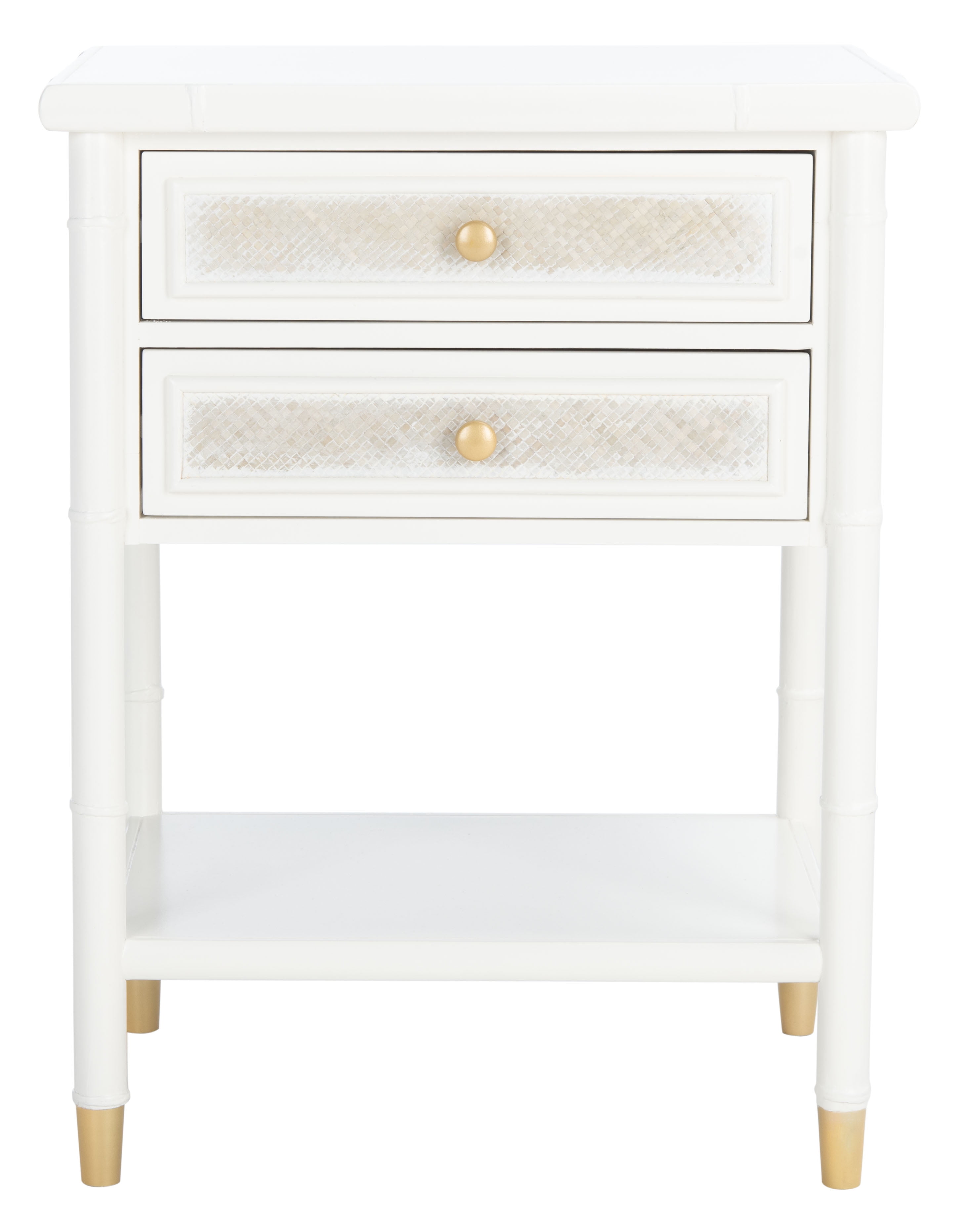 Elegant White and Gold Bamboo-Style Storage End Table