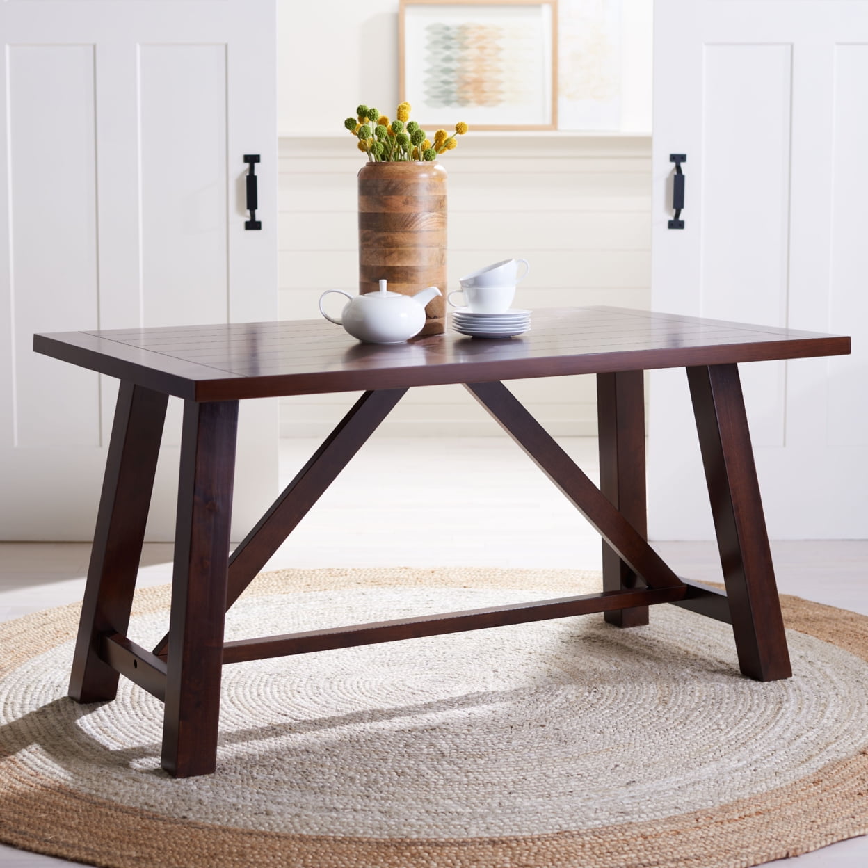 Ainslee 57" Brown Acacia Veneer Rectangle Dining Table