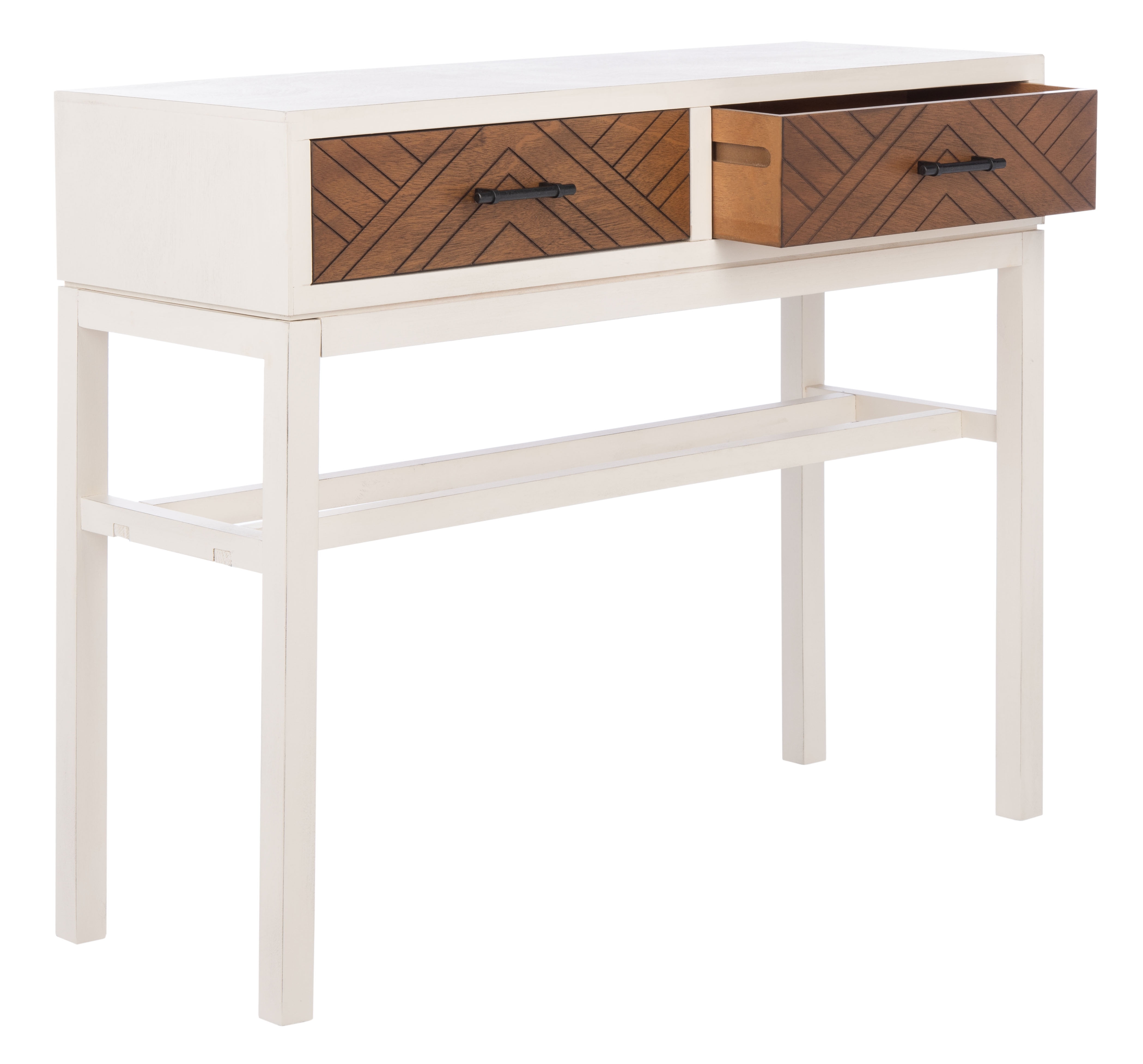 Ajana Distressed White & Honey Brown Chevron 2-Drawer Console Table