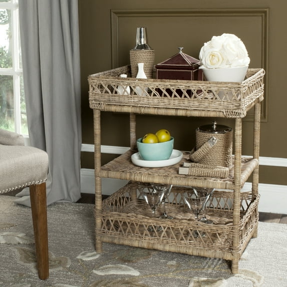 SAFAVIEH Ajani Traditional Wicker 3-Tier Accent Table, Grey