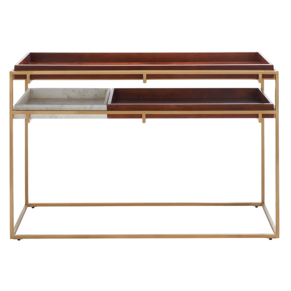 SAFAVIEH Akari Modern Metal Console Table, Brown/White Marble/Gold