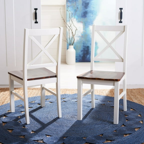 SAFAVIEH Akash Contemporary Dining Chair, Set of 2, White/Beige