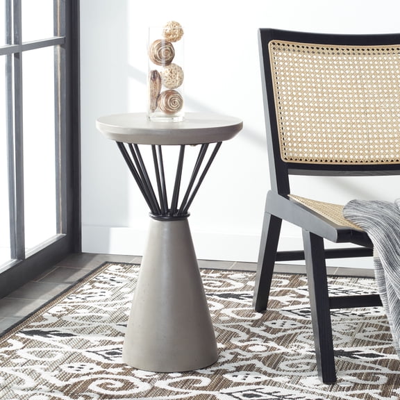 SAFAVIEH Akiko Outdoor Patio Concrete Accent Table, Dark Grey