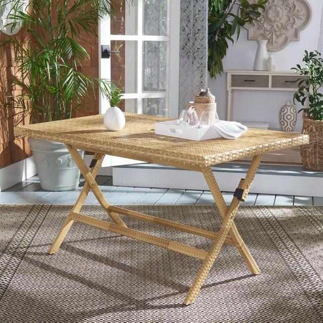 SAFAVIEH Akita Contemporary Modern Outdoor Patio Folding Table, Natural