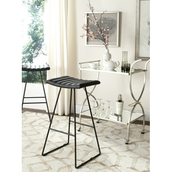 SAFAVIEH Akito 30"H Mid-Century Bar Stool, Black, Set of 2