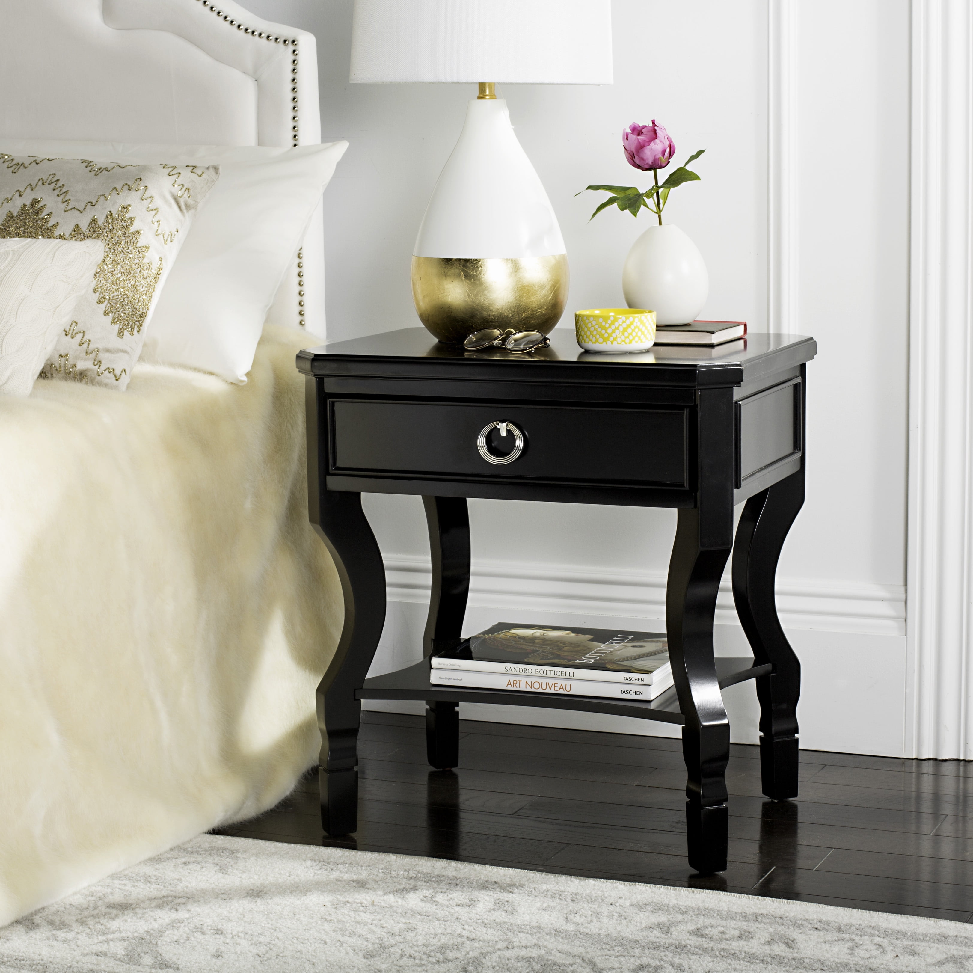 SAFAVIEH Alaia Modern Glam One Drawer Night Stand, Black