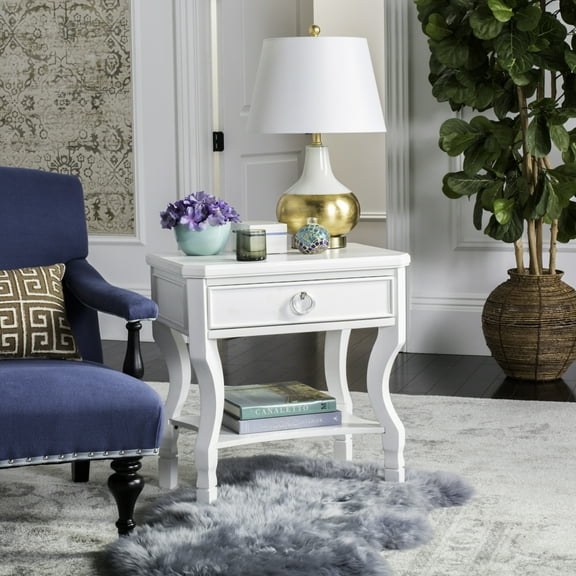 SAFAVIEH Alaia Modern Glam One Drawer Night Stand, White