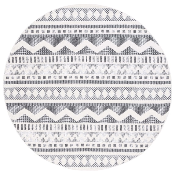 SAFAVIEH Alamo Curtis Geometric Area Rug, Charcoal/Ivory, 6'7" x 6'7" Round