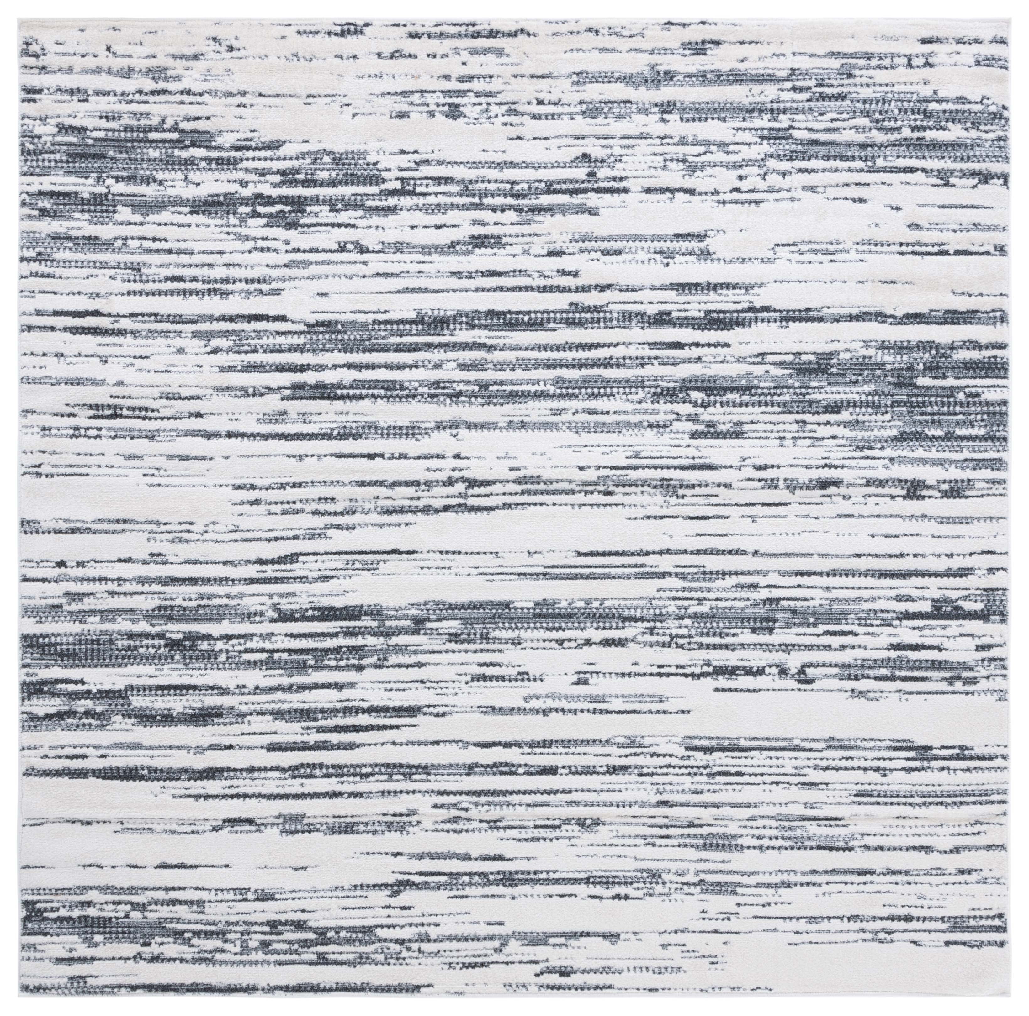 SAFAVIEH Alamo Olga Stripe Area Rug, Charcoal/Ivory, 6'7" x 6'7" Square
