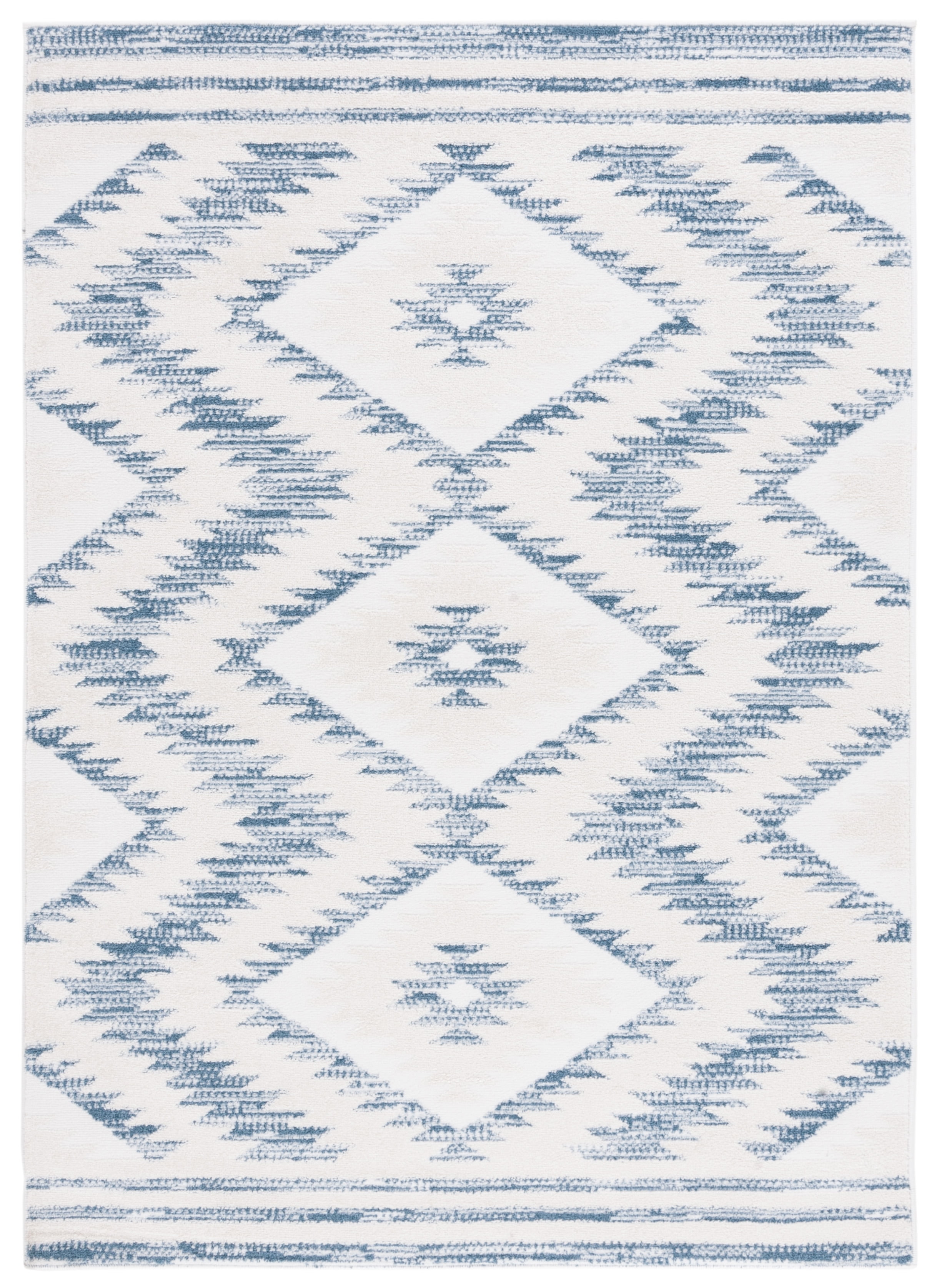 SAFAVIEH Alamo Stamen Geometric Area Rug, Ivory/Blue, 5'3" x 7'6"