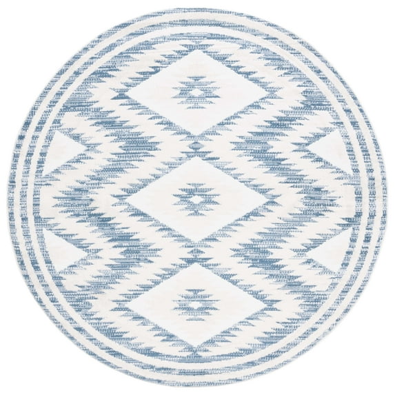 SAFAVIEH Alamo Stamen Geometric Area Rug, Ivory/Blue, 6'7" x 6'7" Round