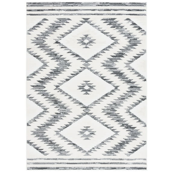 SAFAVIEH Alamo Stamen Geometric Area Rug, Ivory/Charcoal, 5'3" x 7'6"