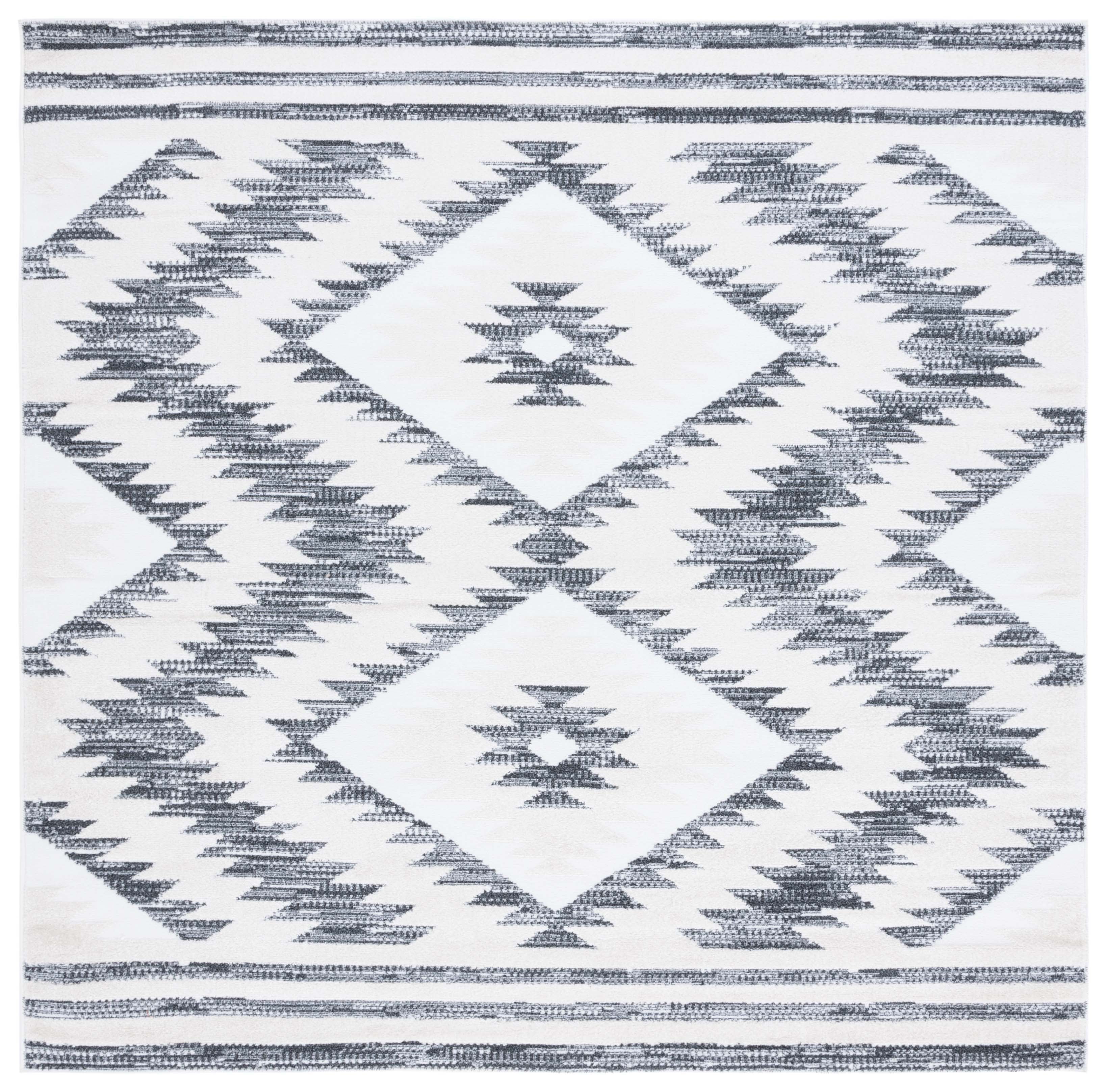 SAFAVIEH Alamo Stamen Geometric Area Rug, Ivory/Charcoal, 6'7" x 6'7" Square