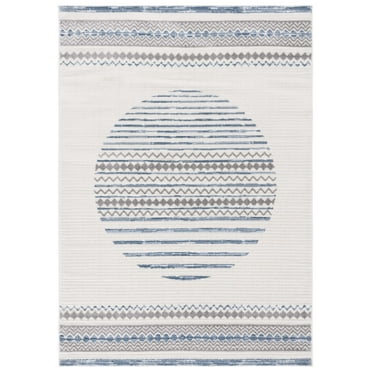 SAFAVIEH Alamo Warner Geometric Area Rug, Ivory/Navy, 5'3" x 7'6"
