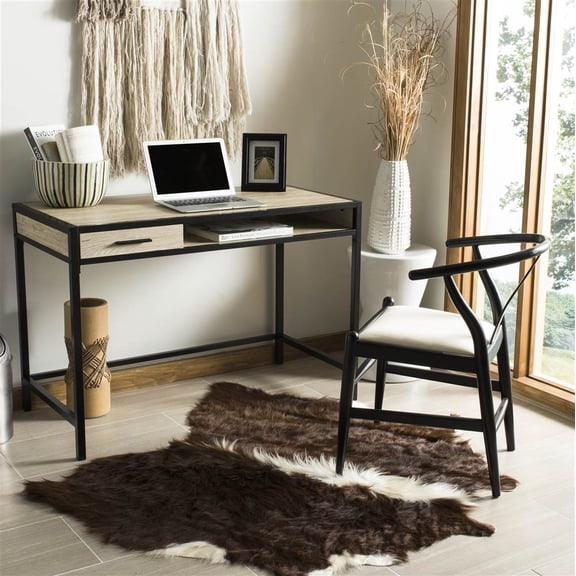 SAFAVIEH Alan Mid-Century 1 Shelf Desk With Drawer, Oak/Black