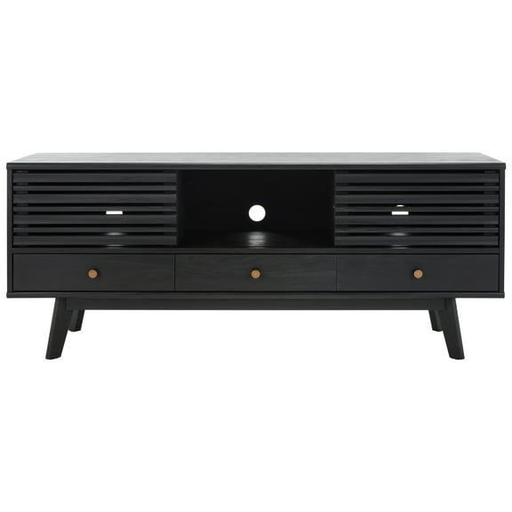 SAFAVIEH Alatar Farmhouse 3 Drawer 1 Shelf Media Stand, Black (58.7 in. W x 15.2 in. D x 23.8 in. H)