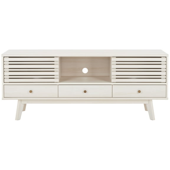 SAFAVIEH Alatar Farmhouse 3 Drawer 1 Shelf Media Stand, White (58.7 in. W x 15.2 in. D x 23.8 in. H)