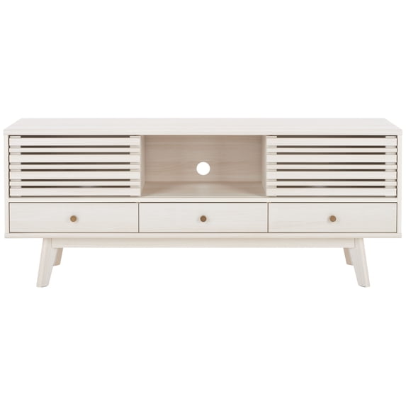 SAFAVIEH Alatar Farmhouse 3 Drawer 1 Shelf Media Stand, White (58.7 in. W x 15.2 in. D x 23.8 in. H)