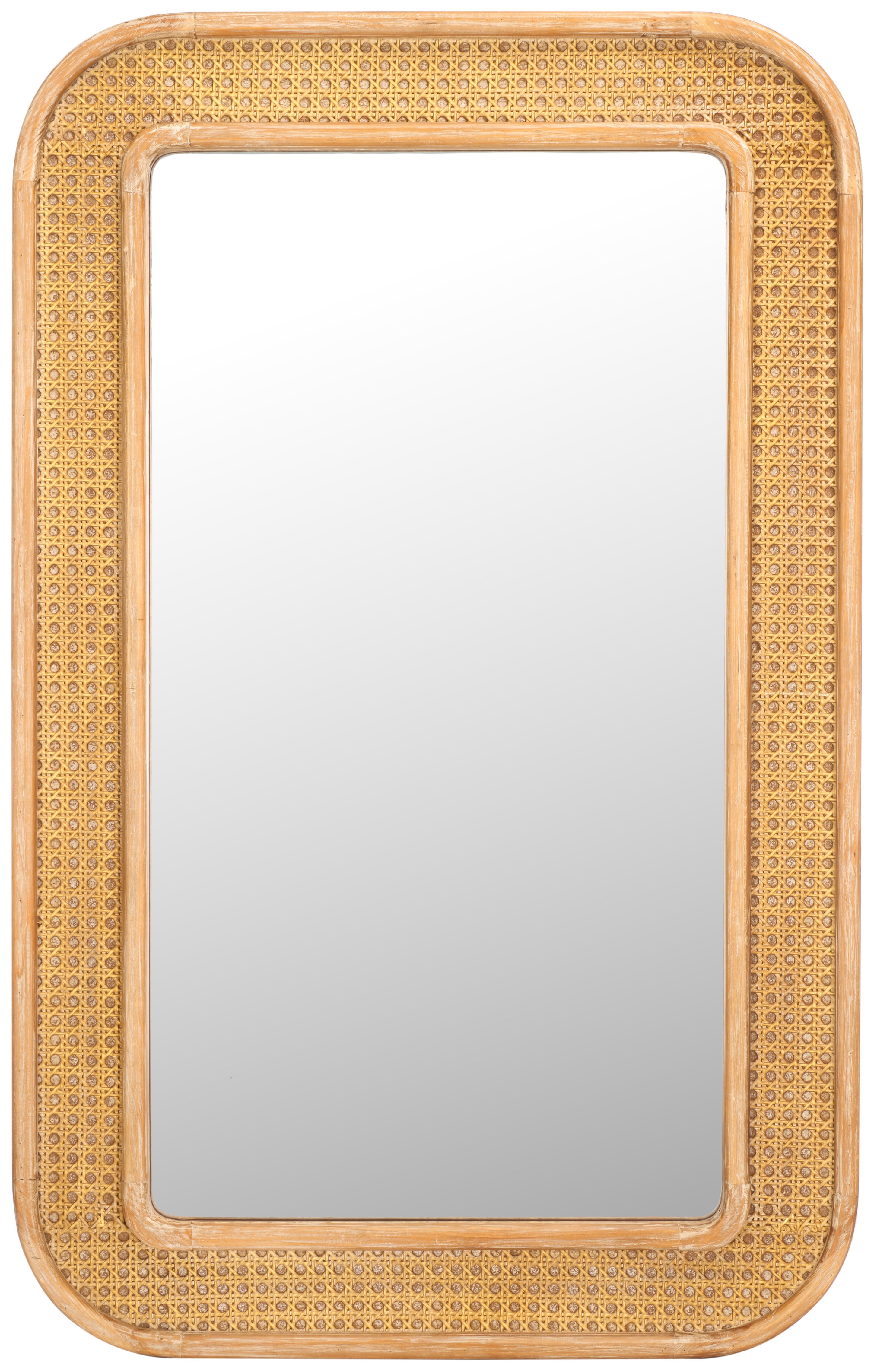 Natural Cane and Wood Rectangular Wall Mirror