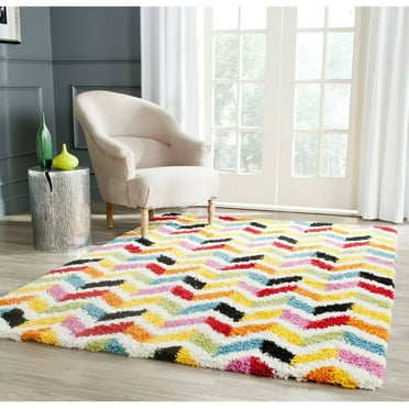 SAFAVIEH Aletha Colorful Chevron Kids Shag Area Rug, Ivory/Multi, 8'6" x 12'
