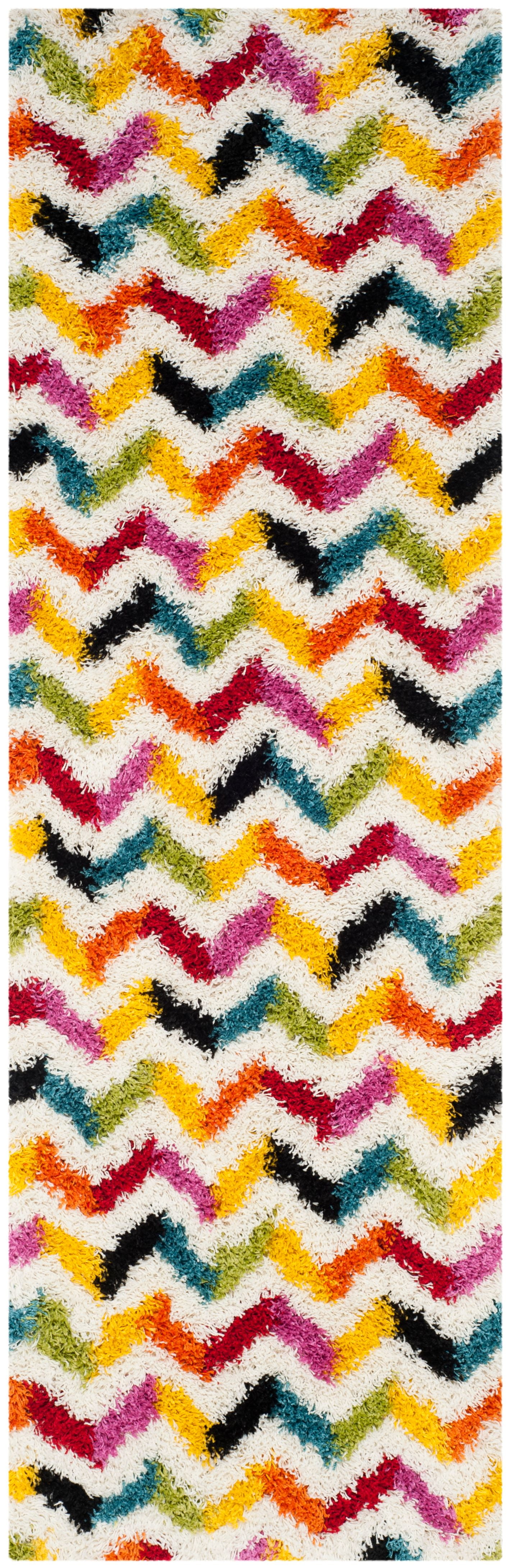 Ivory Multicolor Chevron Shag Kids Area Rug