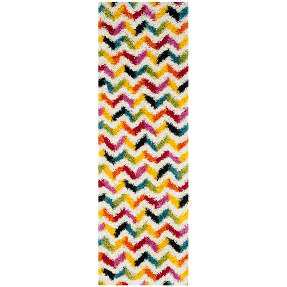 SAFAVIEH Aletha Colorful Chevron Kids Shag Runner Rug, Ivory/Multi, 2'3" x 5'