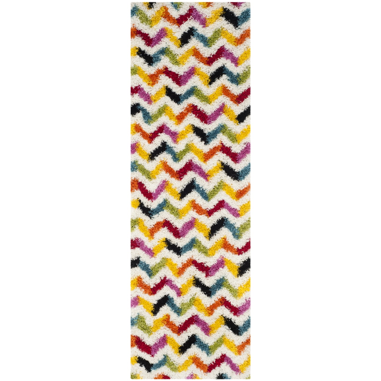 Ivory Multi-Color Chevron Shag Kids Runner Rug 2'3" x 9'