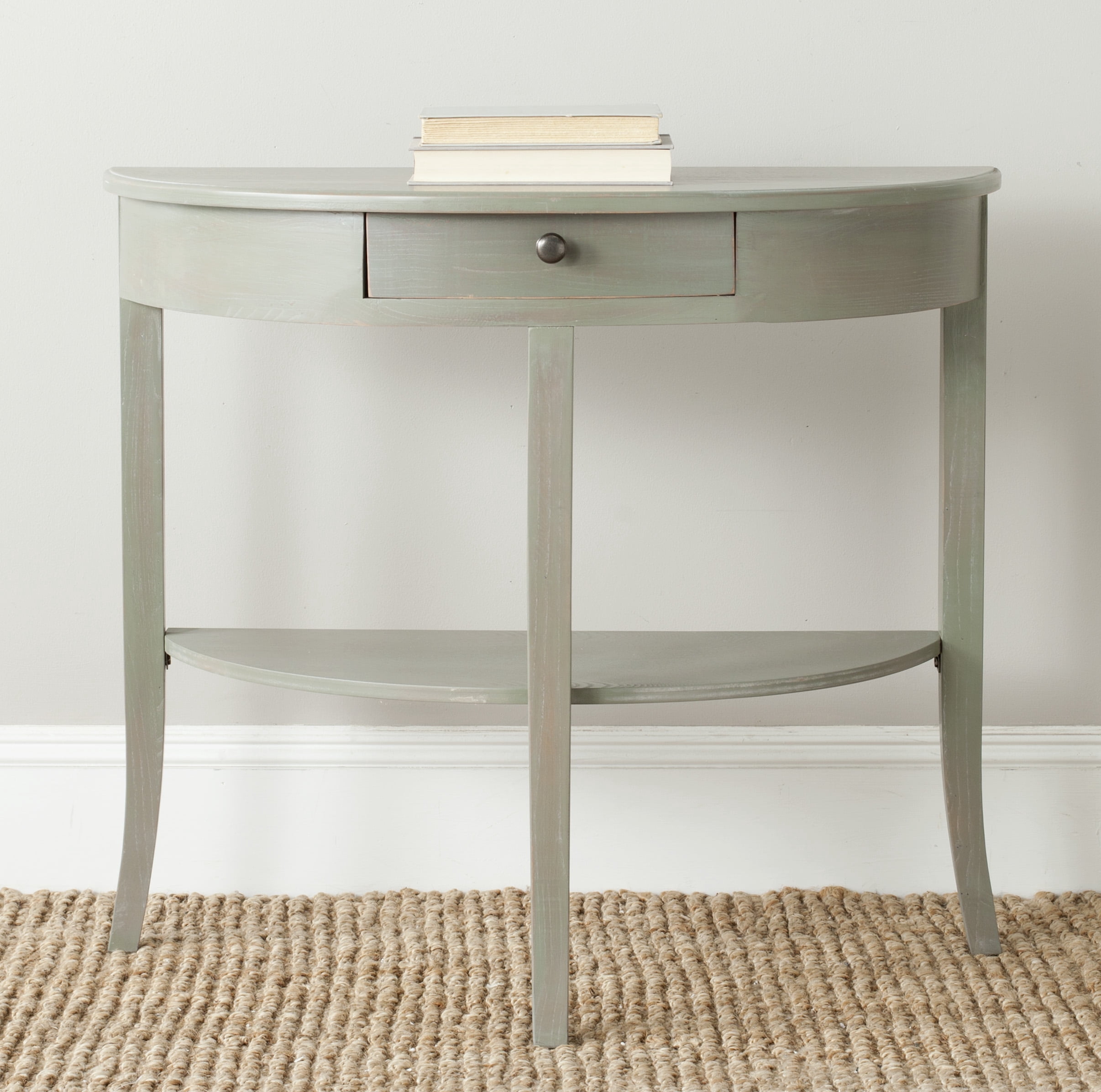 SAFAVIEH Alex Solid Nautical Demilune Console with Storage Drawer, French Grey