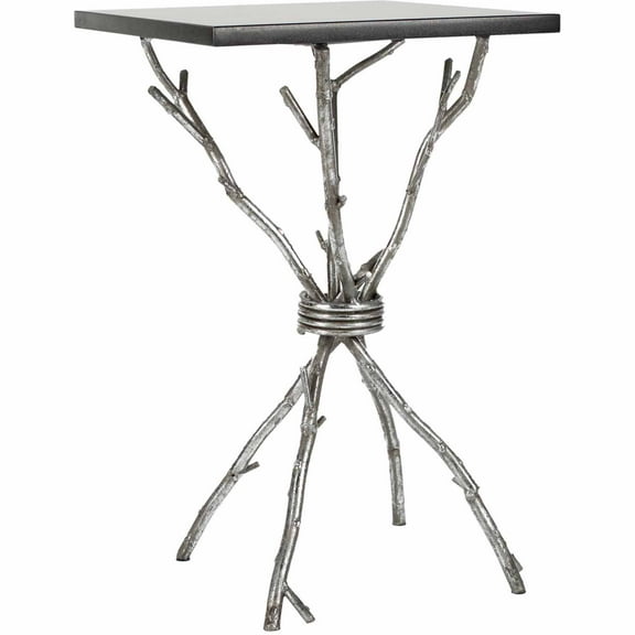 SAFAVIEH Alexa 22 in. H Marble Top Accent Table, Silver/White Granite