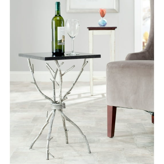 SAFAVIEH Alexa Marble Top Silver Accent Table Silver/ Black
