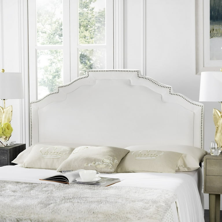 SAFAVIEH Alexia Modern Glam Upholstered Headboard with Nail Heads Queen White