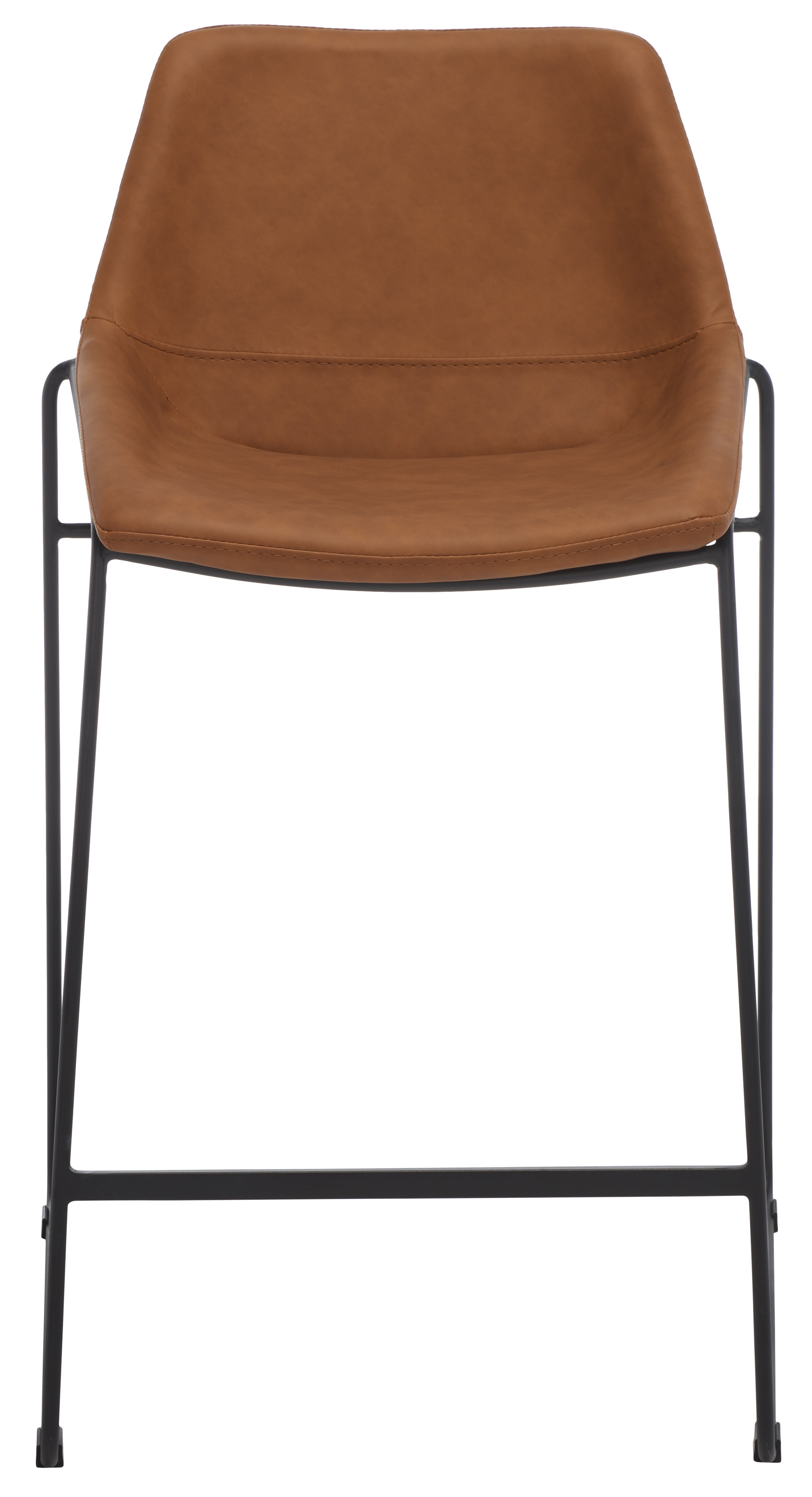 Cognac Brown Leather and Black Metal Counter Stool